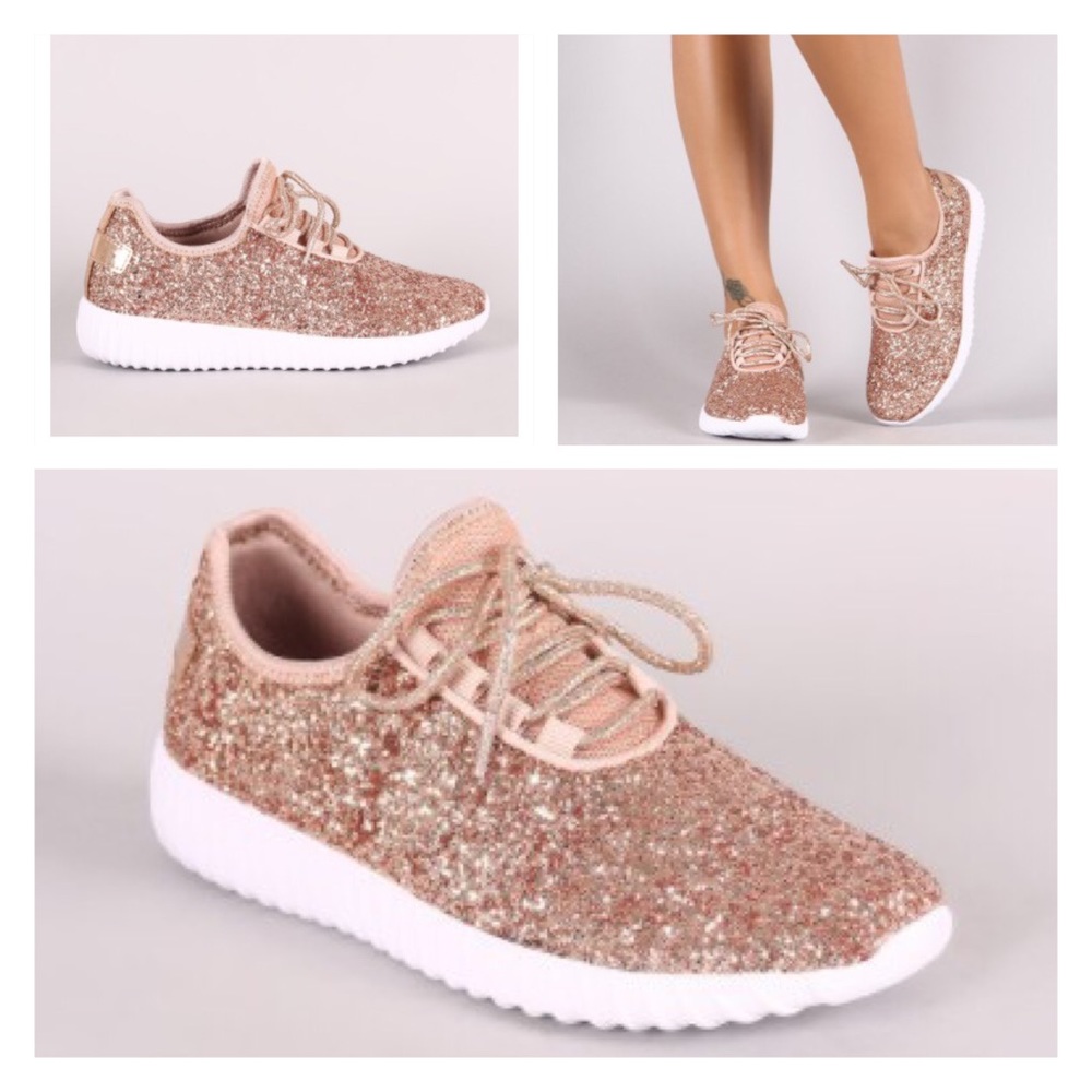 New Arrival- Rose Gold Glitter Sneakers - Picture 2 of 8